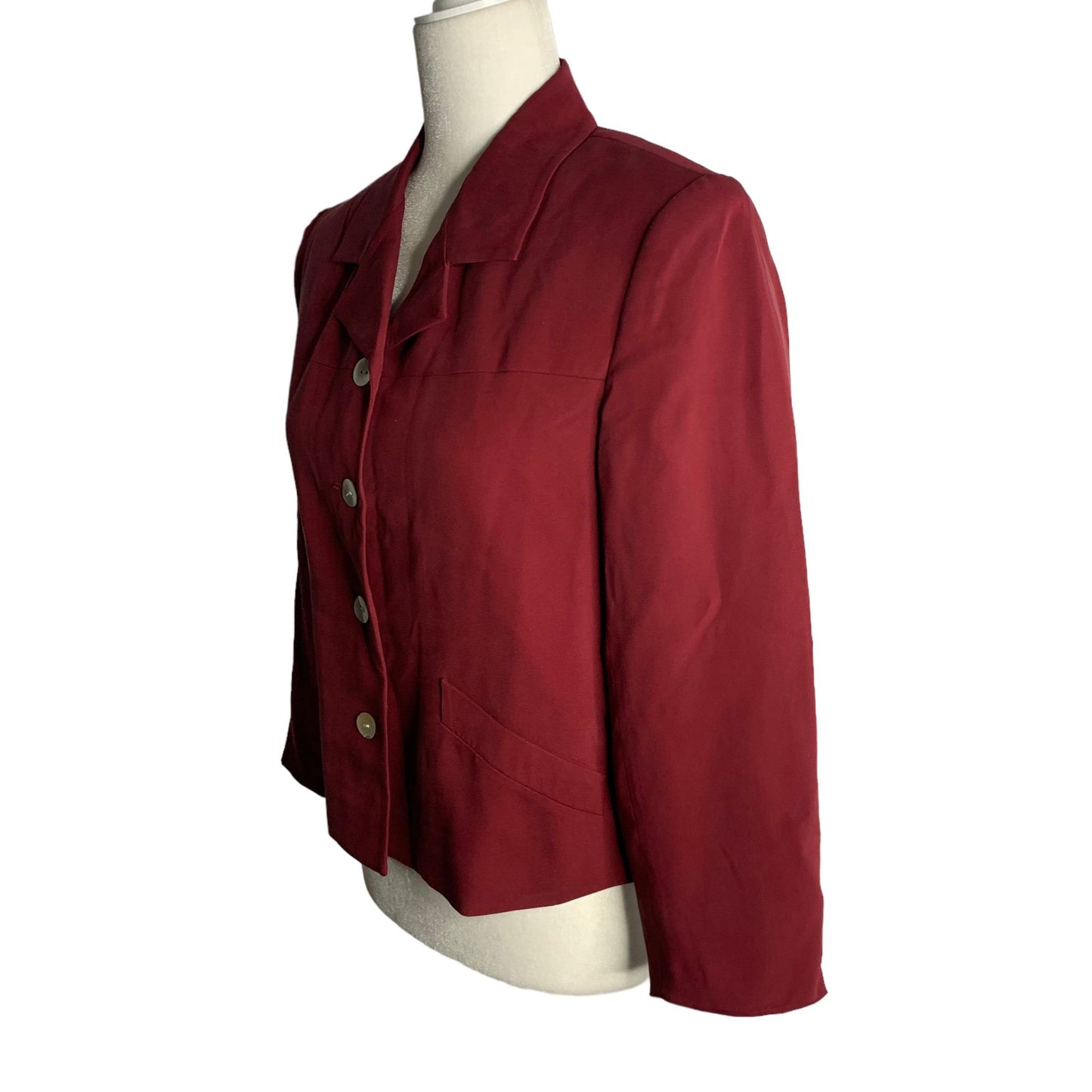 Vintage Button Up Blazer Jacket 6 Maroon Red Lined Shoulder Pads Notch Collar