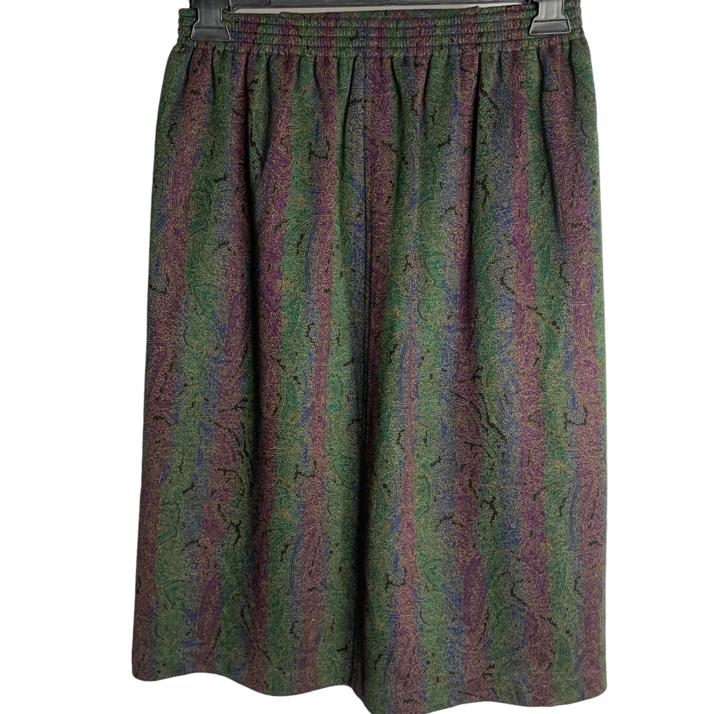 Paisley Striped Pullon Flannel Skirt S Green Purple Blue Elastic Waist Lined