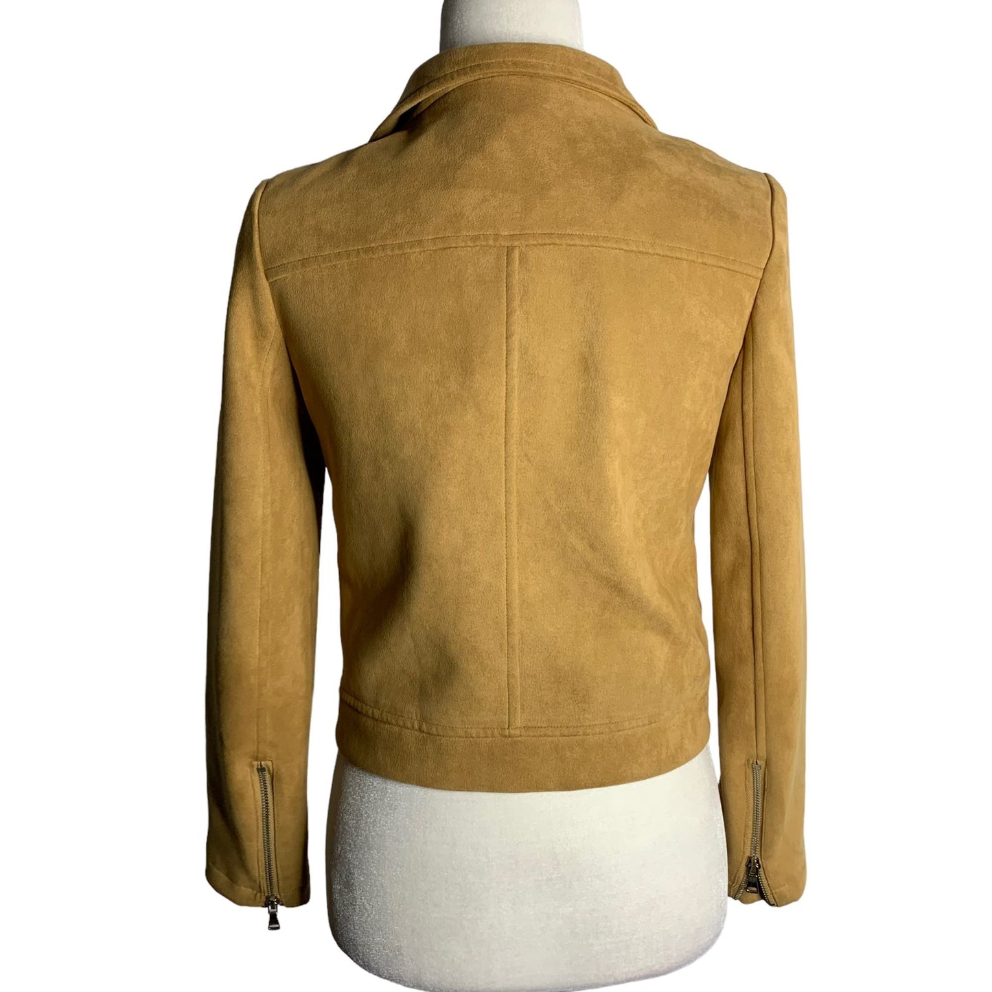 Apperloth A Faux Suede Motorcycle Jacket XS Brown Pockets Lined Asymmetrical Zip