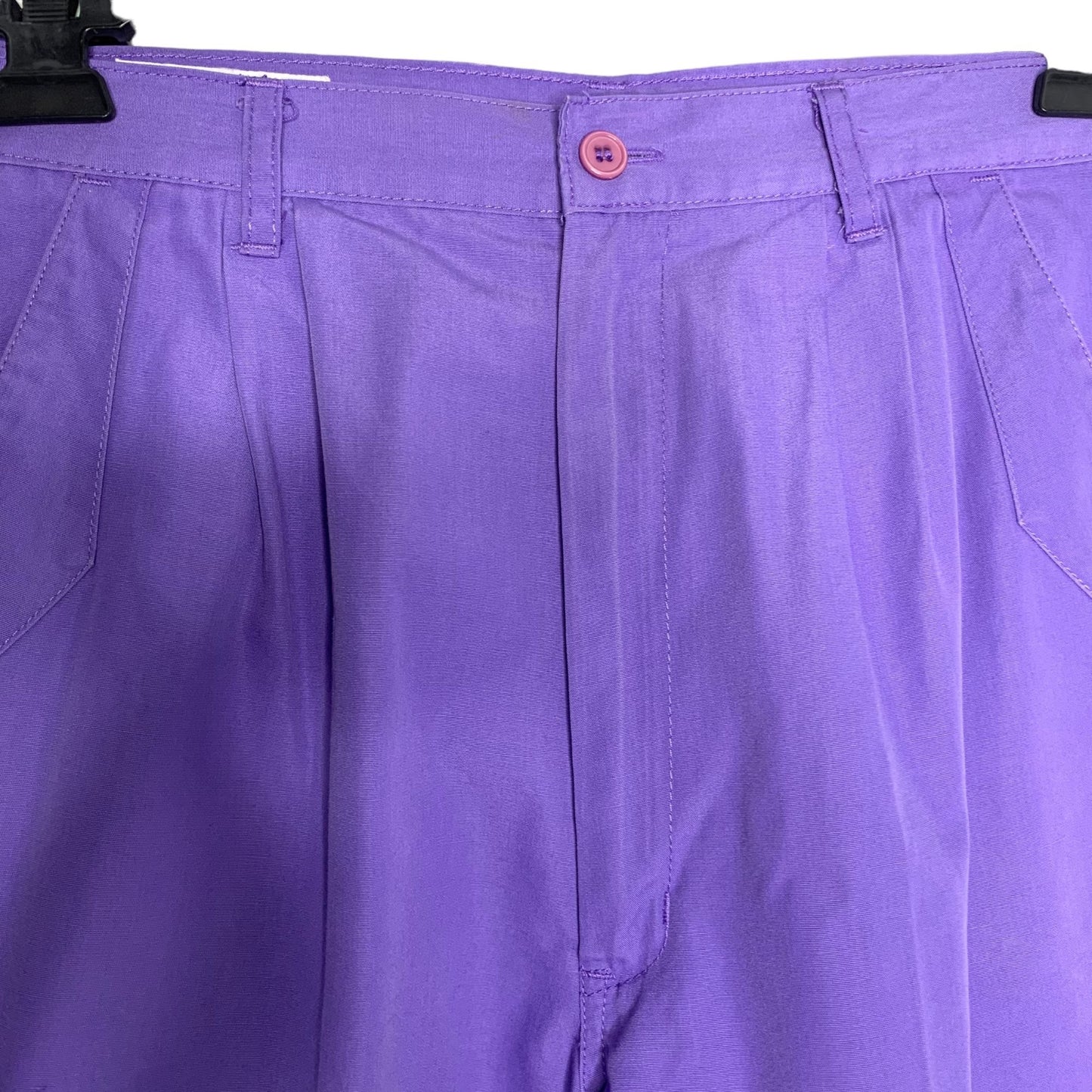 Vintage 80s High Rise Pleated Shorts S Purple Cuffed Pockets Button Belt Loops