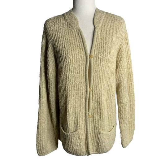 Vintage Wye Oaks Knit Cardigan Sweater L Cream Buttons Pockets Long Sleeves