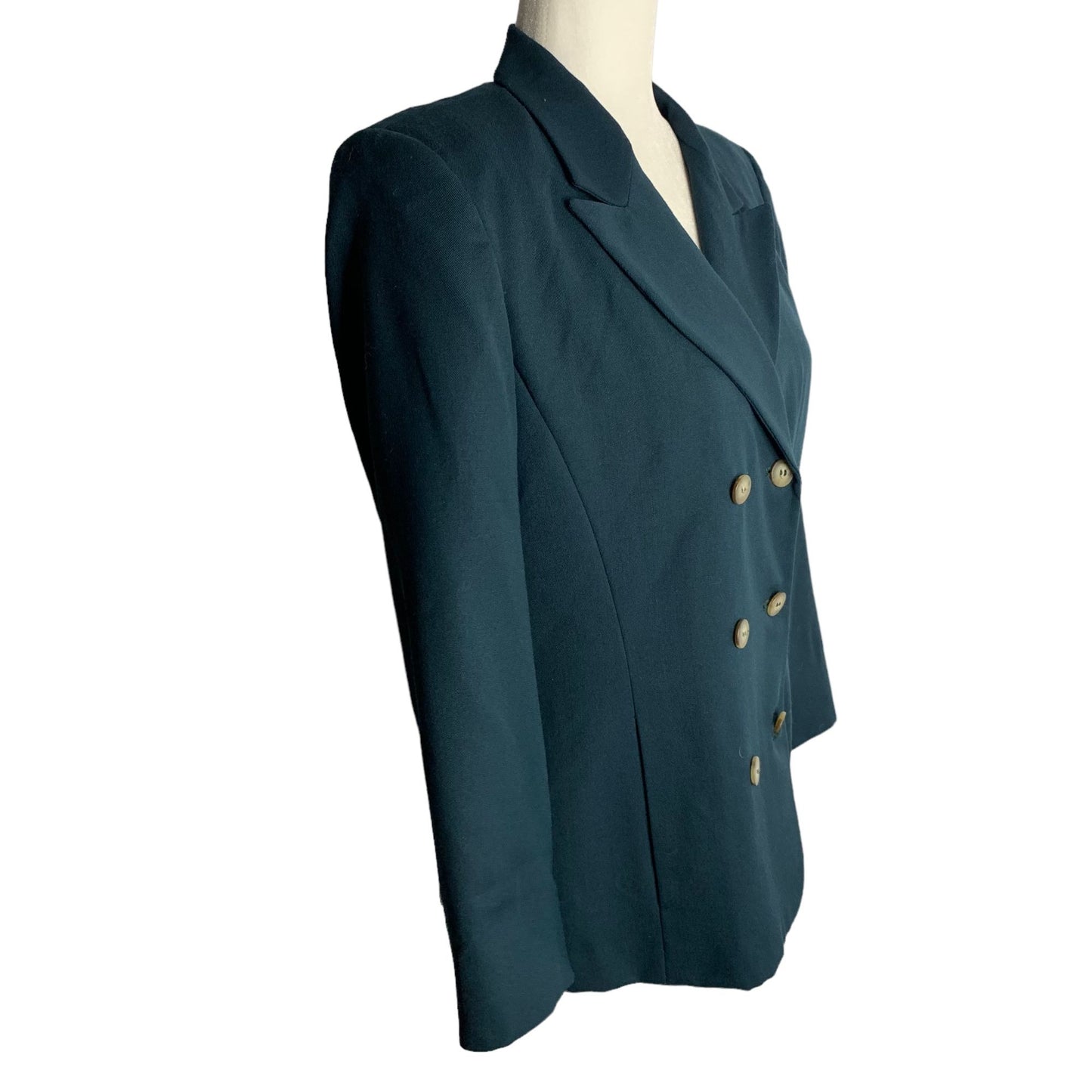 Vintage 90s Wool Double Breasted Blazer 8P Green Button Pockets Lined Union Made