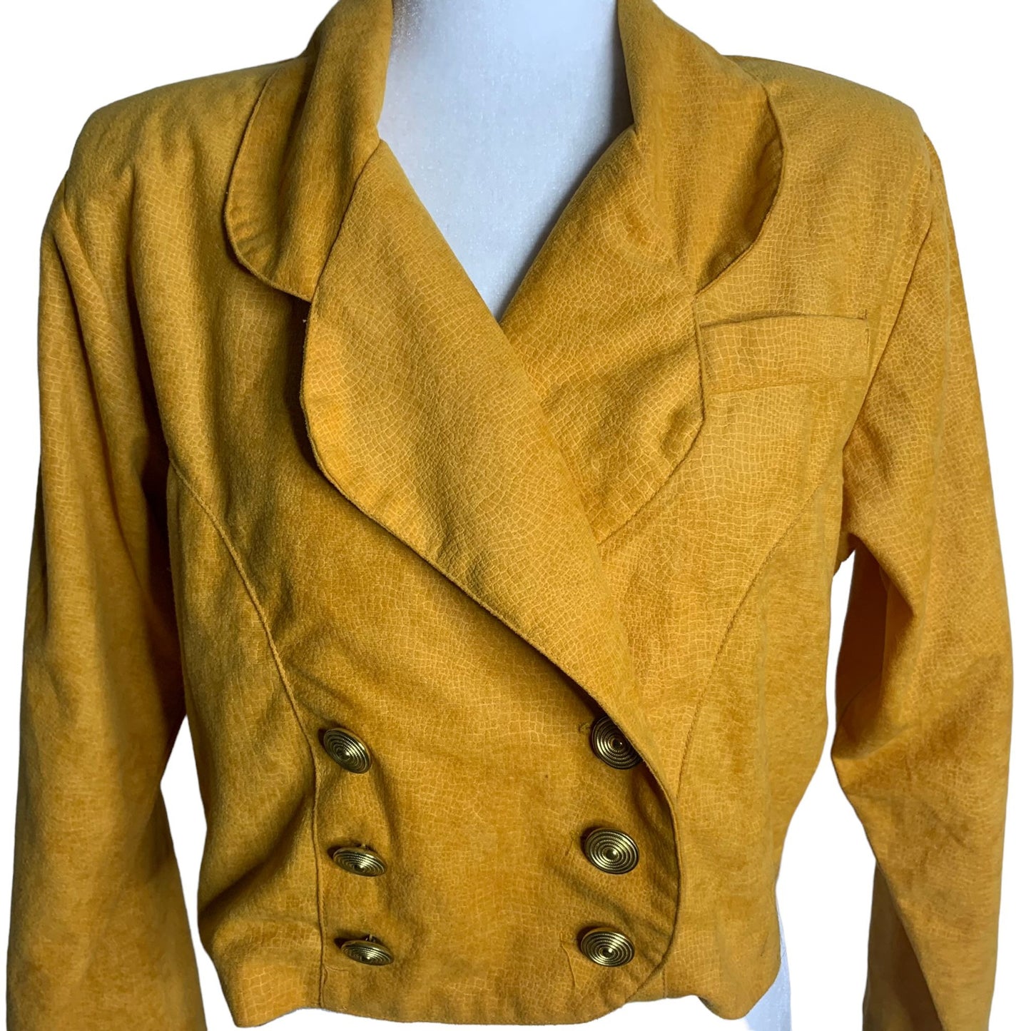 Vintage 90s Cropped Blazer Jacket S Yellow Double Breasted Long Sleeve Buttons