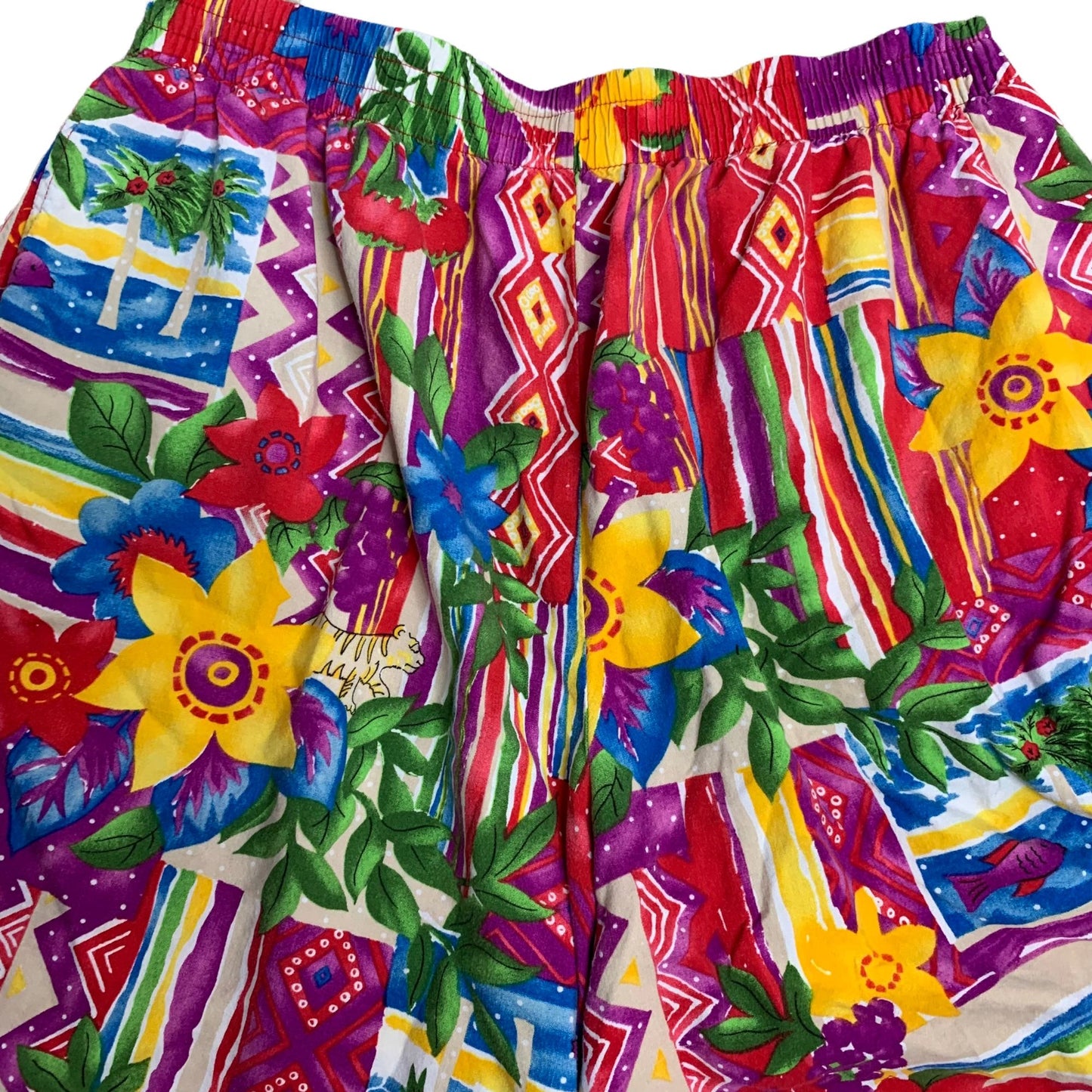 Vintage 90s Napa Valley Pullon Shorts L Red Tropical Floral Elastic Pockets