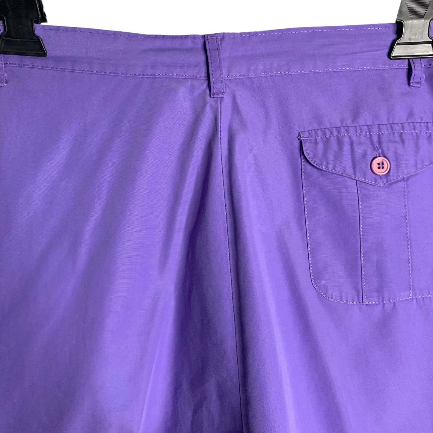 Vintage 80s High Rise Pleated Shorts S Purple Cuffed Pockets Button Belt Loops