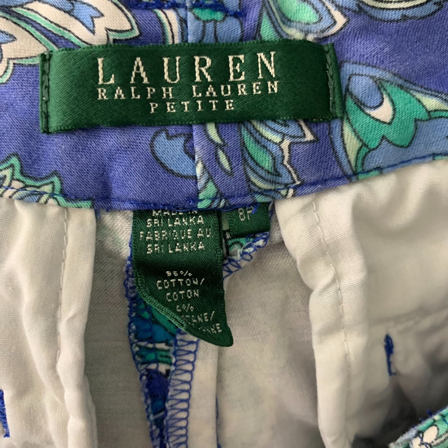 Lauren Ralph Lauren Mid Rise Shorts 8P Blue Paisley Button Zip Cuffed Pockets