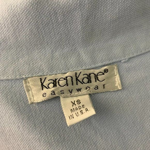 Vintage 90s Karen Kane Denim Jacket XS Blue Oversized Full Zip Pockets