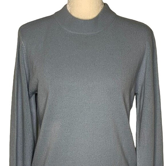 Vintage 90s Sag Harbor Mock Neck Sweater M Light Blue Long Sleeve Acrylic Knit