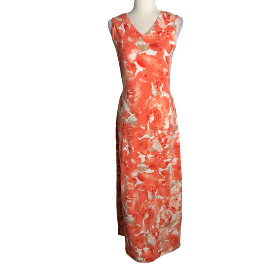 Denim Co Sleeveless Maxi Dress XXS Orange Floral V Neck Waist Tie Stretch