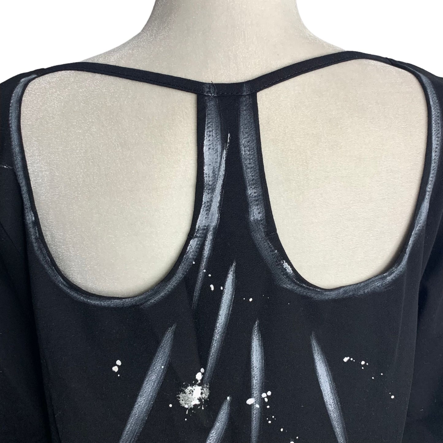 Olyss Hand Painted Fabulous Cut Out Top XL Black Long Sleeve Rhinestones Rivets