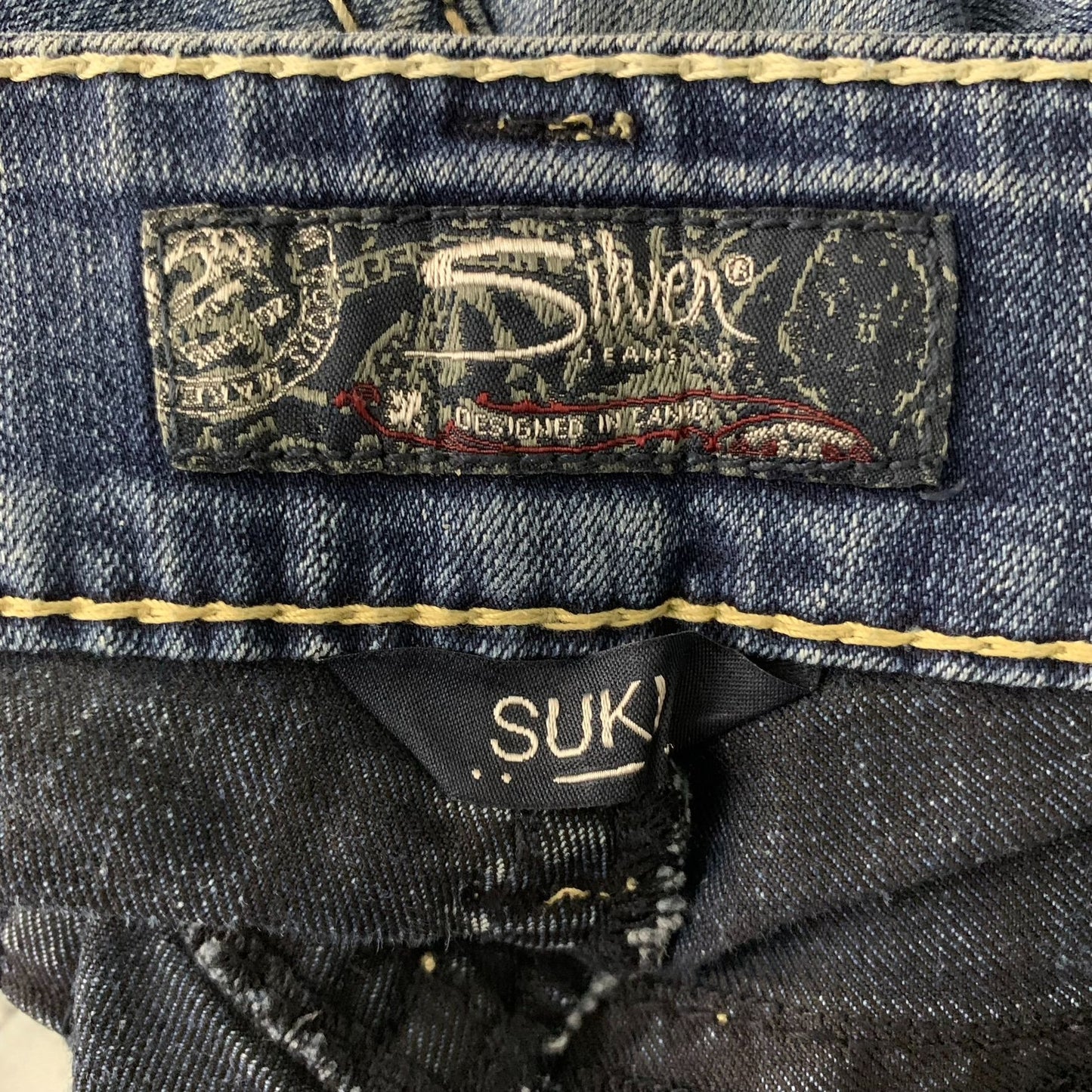 Silver Suki Super Stretch Denim Jeans 30 Med Wash Straight Mid Rise Button Zip