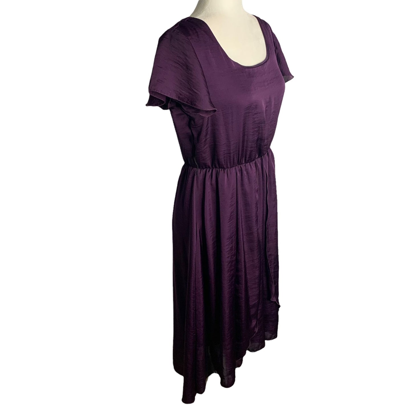 Vintage Jody High Low Hem Dress M Purple Short Sleeve Elastic Waist Scoop Neck