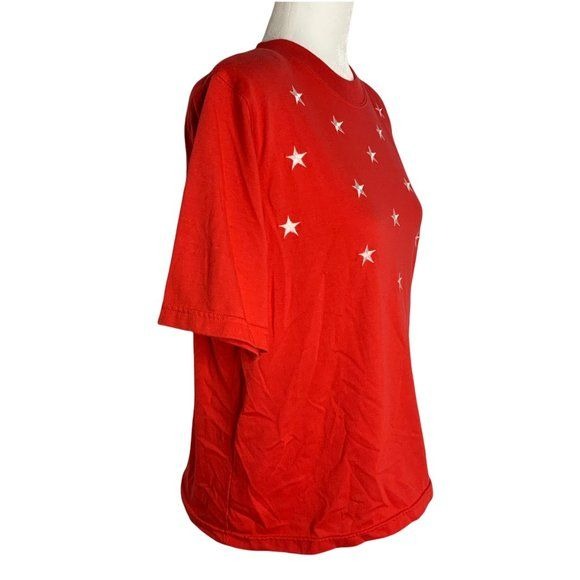 Vintage 90s Baxter & Wells Embroidered T Shirt M Red Stars Short Sleeves