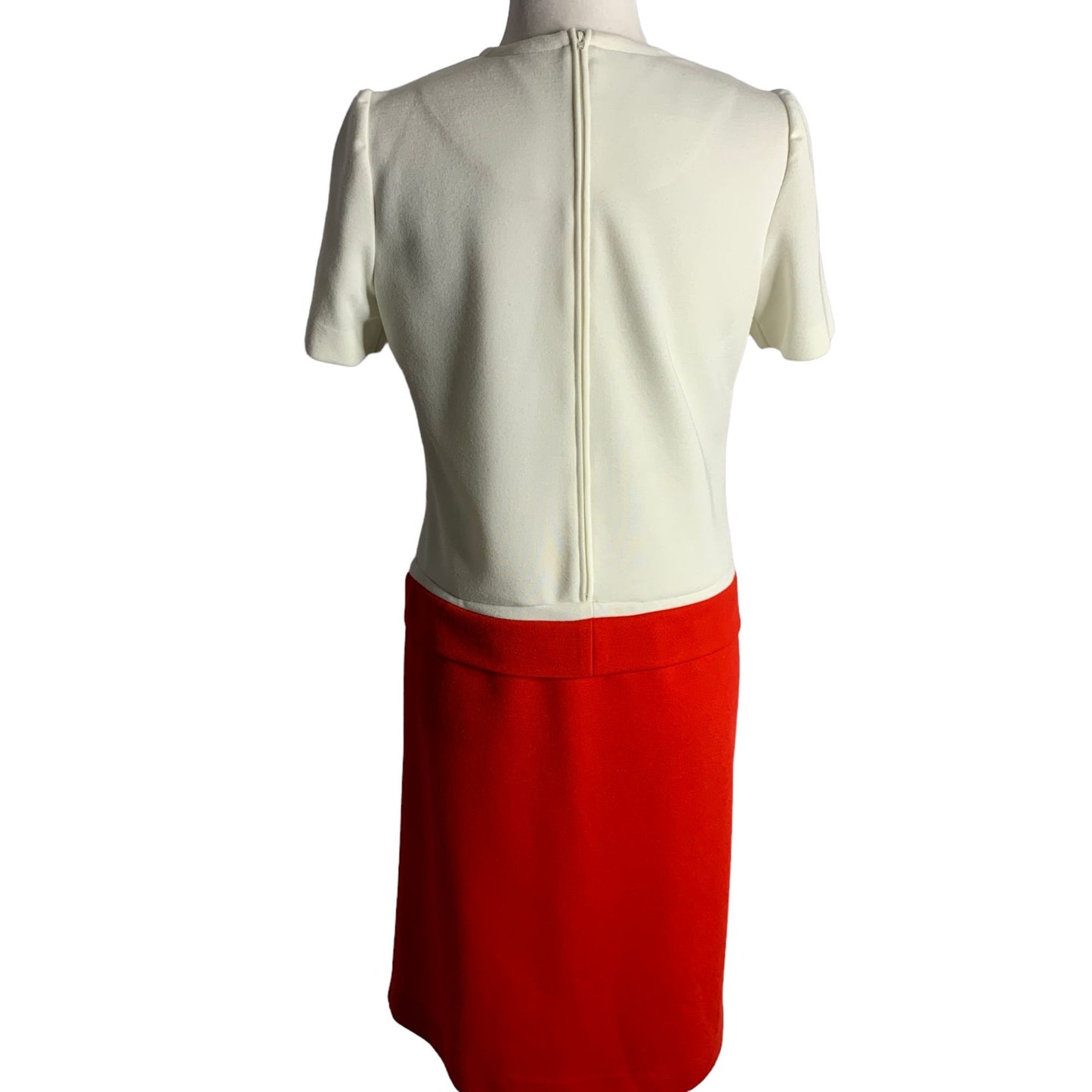 Vintage Leslie Fay Dropped Waist Shift Dress 8 White Red Short Sleeve Zipper