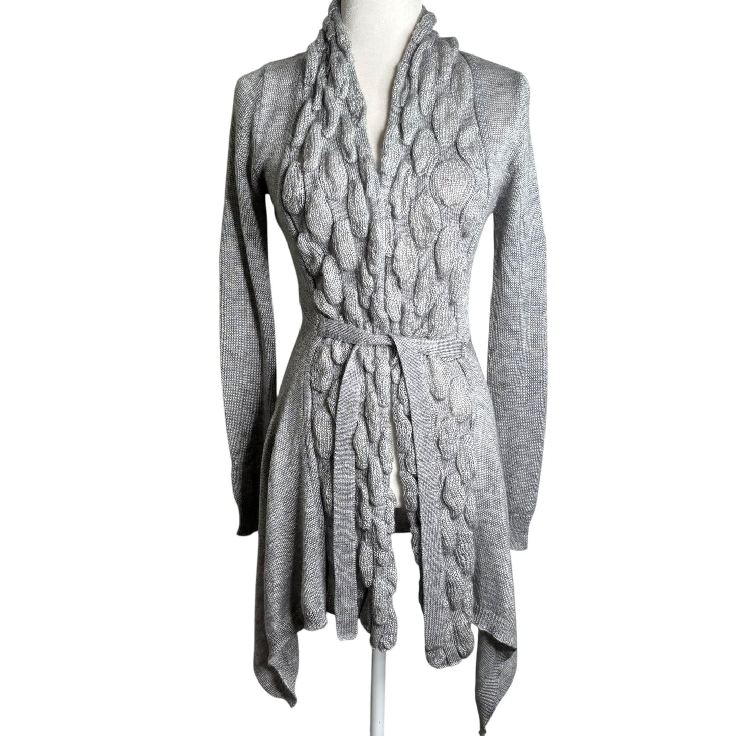 Vintage Y2K Say What Gray Medium Cable Knit Long Sleeve Cardigan Sweater Wool