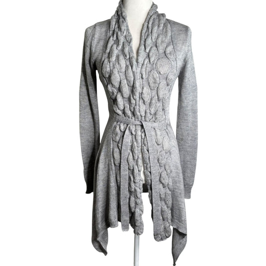 Vintage Y2K Say What Gray Medium Cable Knit Long Sleeve Cardigan Sweater Wool