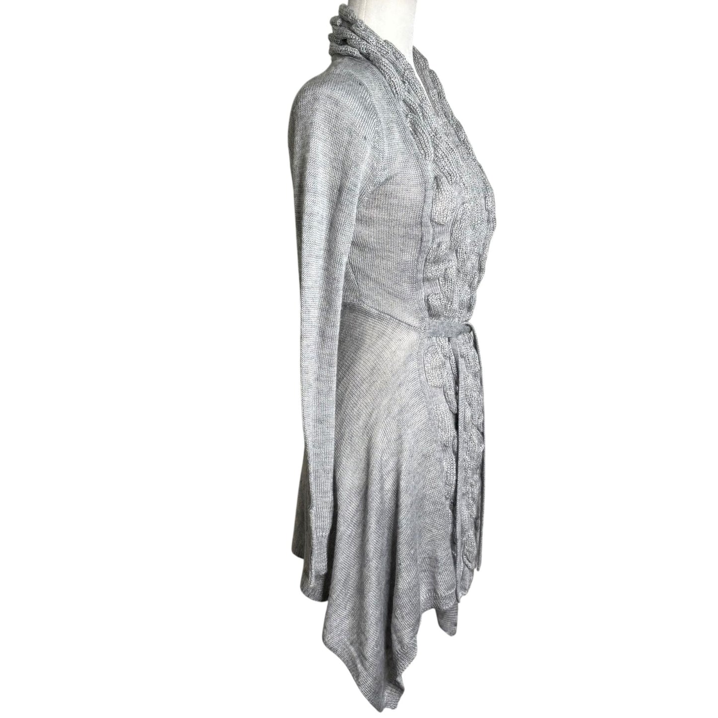Vintage Y2K Say What Gray Medium Cable Knit Long Sleeve Cardigan Sweater Wool