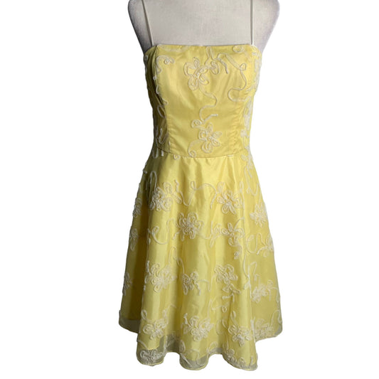 Vintage 90s Tulle Party Prom Dress S Yellow Sleeveless Lined Petticoat Pinup