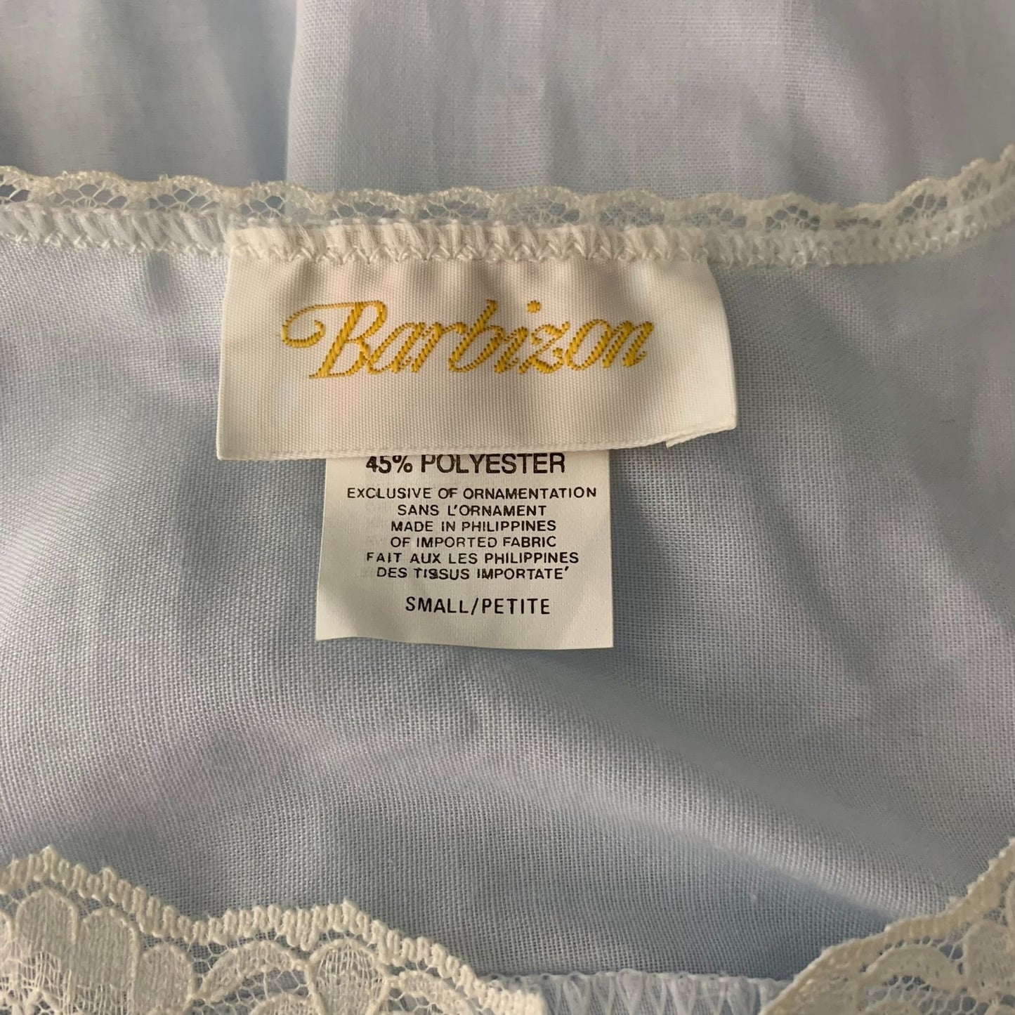 Vintage Barbizon Embroidered Long Nightgown S Blue Lace Short Sleeve Square Neck