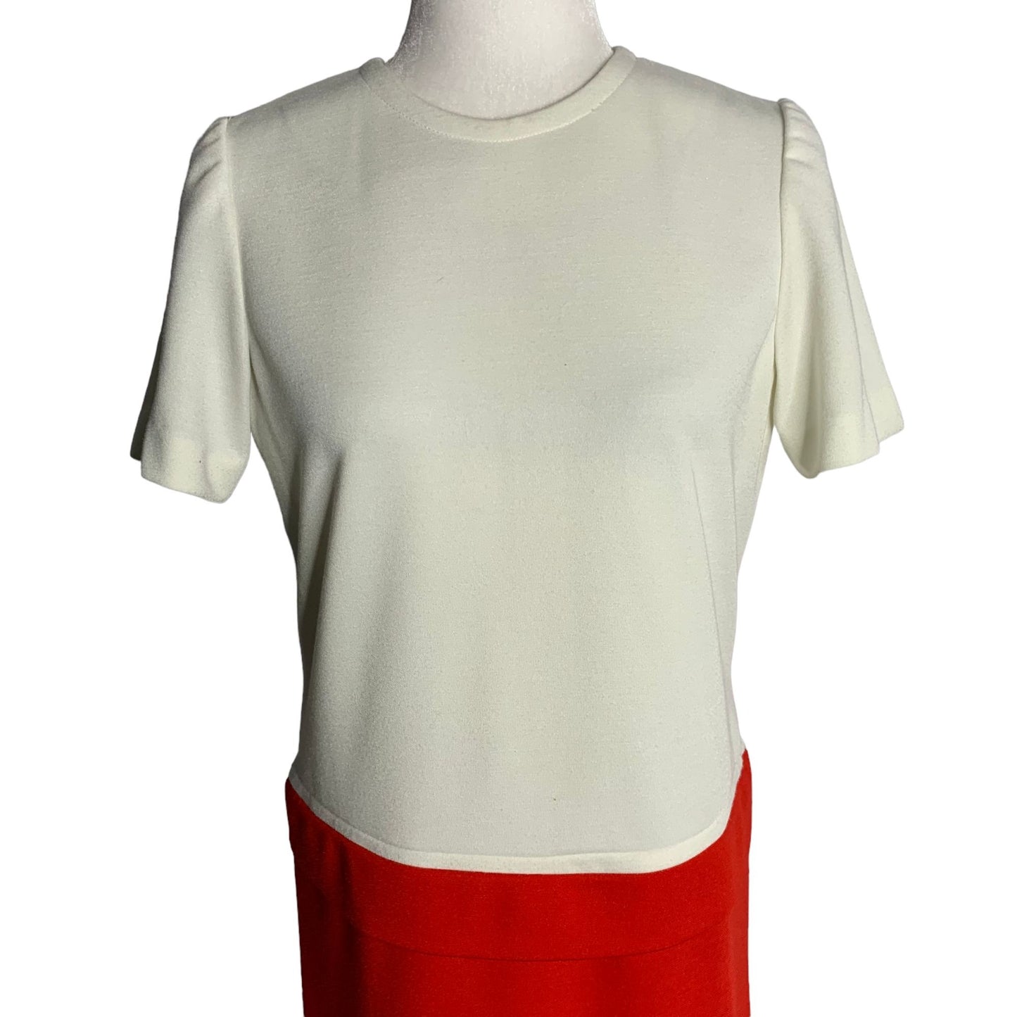 Vintage Leslie Fay Dropped Waist Shift Dress 8 White Red Short Sleeve Zipper