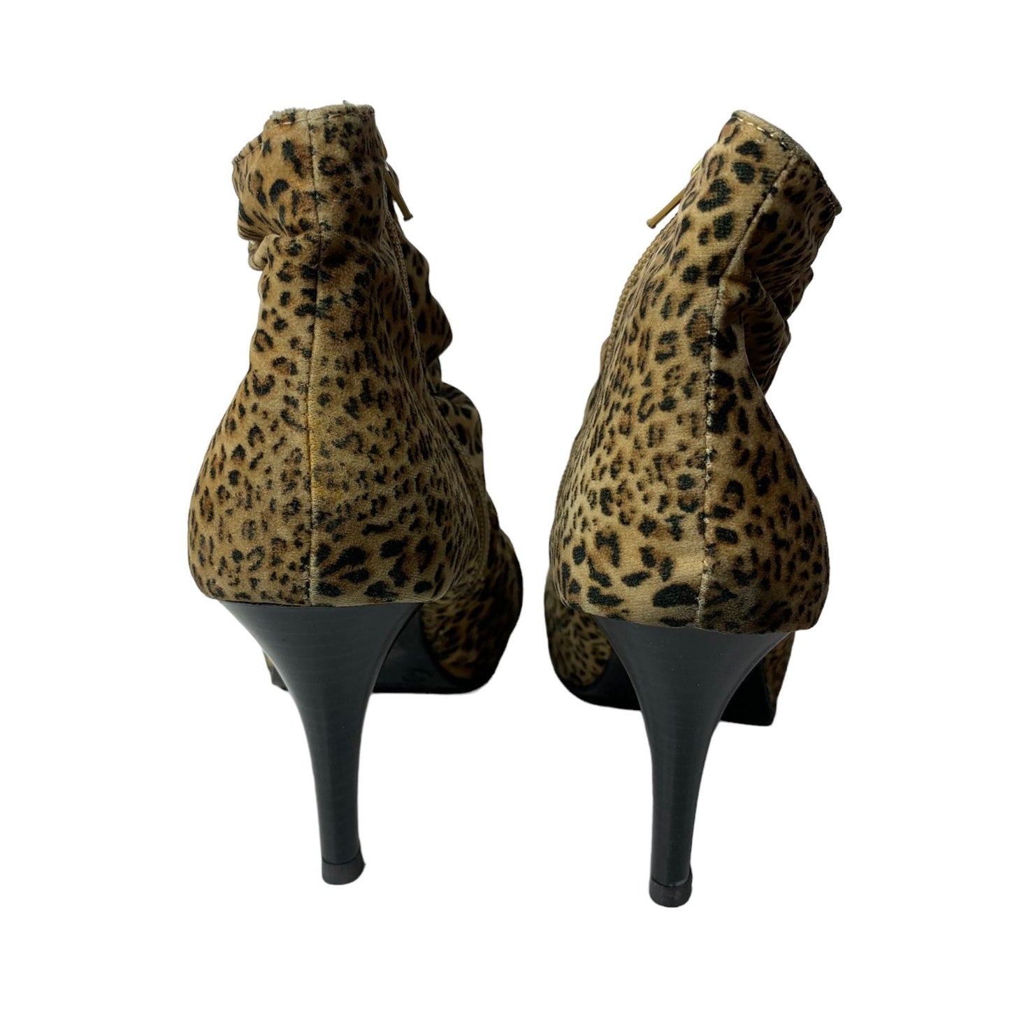 City Streets Leopard Print Peep Toe Booties 7.5 Ankle Boots Side Zip High Heels