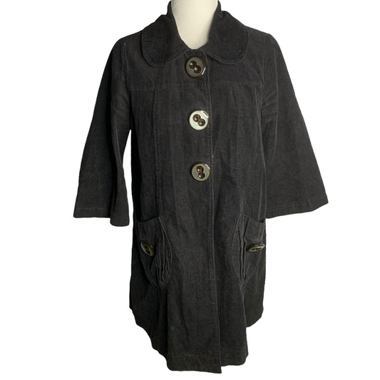 Vintage Y2K Jolt Corduroy Swing Coat M Black Snaps 3/4 Sleeve Pockets Lined