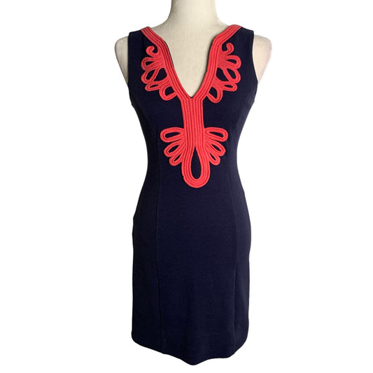 Lilly Pulitzer Janice Shift Dress XS Navy Blue Coral Sleeveless Lined Zipper