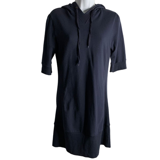 Moda Int Hooded T Shirt Dress M Blue Stretch Knit Short Sleeves Knee Length