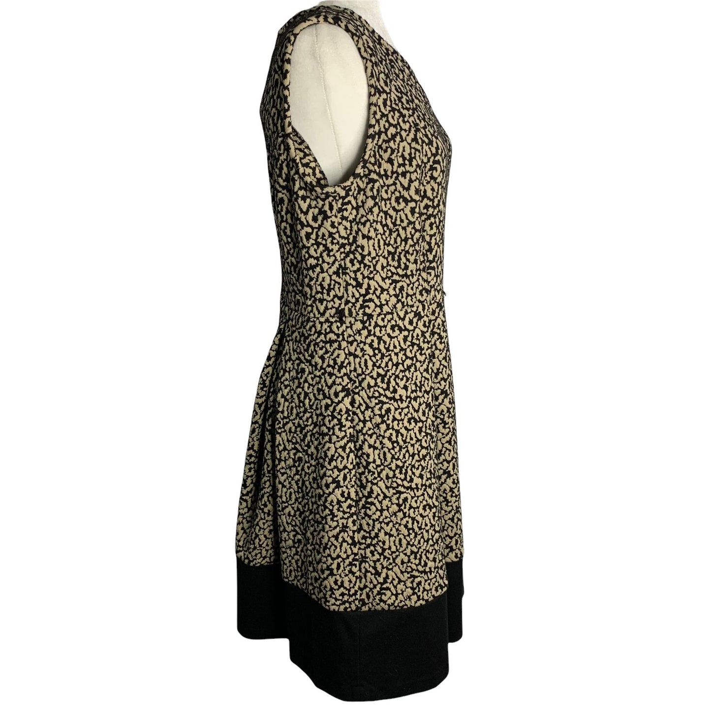 Dana Buchman Animal Print Swing Dress 12 Black Stretch Knit Textured Zip Sleeveless