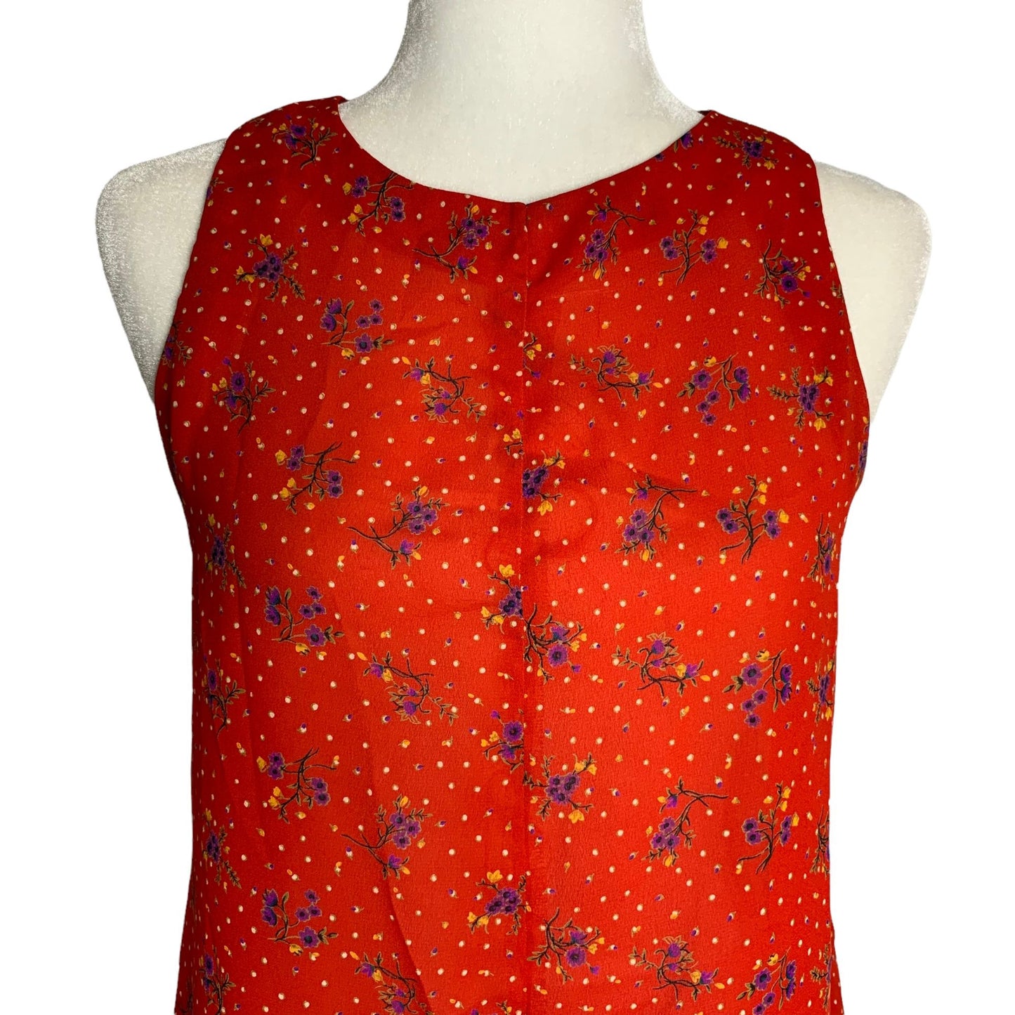 Vintage Handmade Fit N Flare Dress M Red Floral Sleeveless Button Knee Length