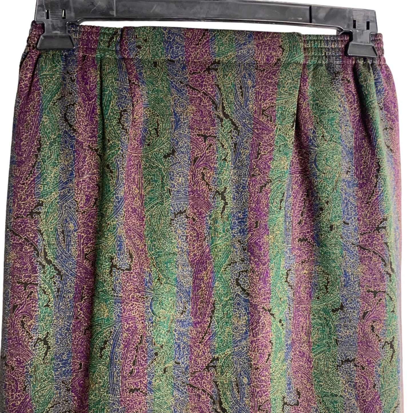 Paisley Striped Pullon Flannel Skirt S Green Purple Blue Elastic Waist Lined