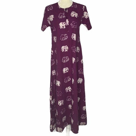 Batik Bohemian Maxi Dress Purple Elephants