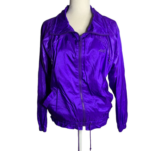 Vintage 90s Avia Windbreaker Jacket M Purple Lined Full Zip Pockets Elastic