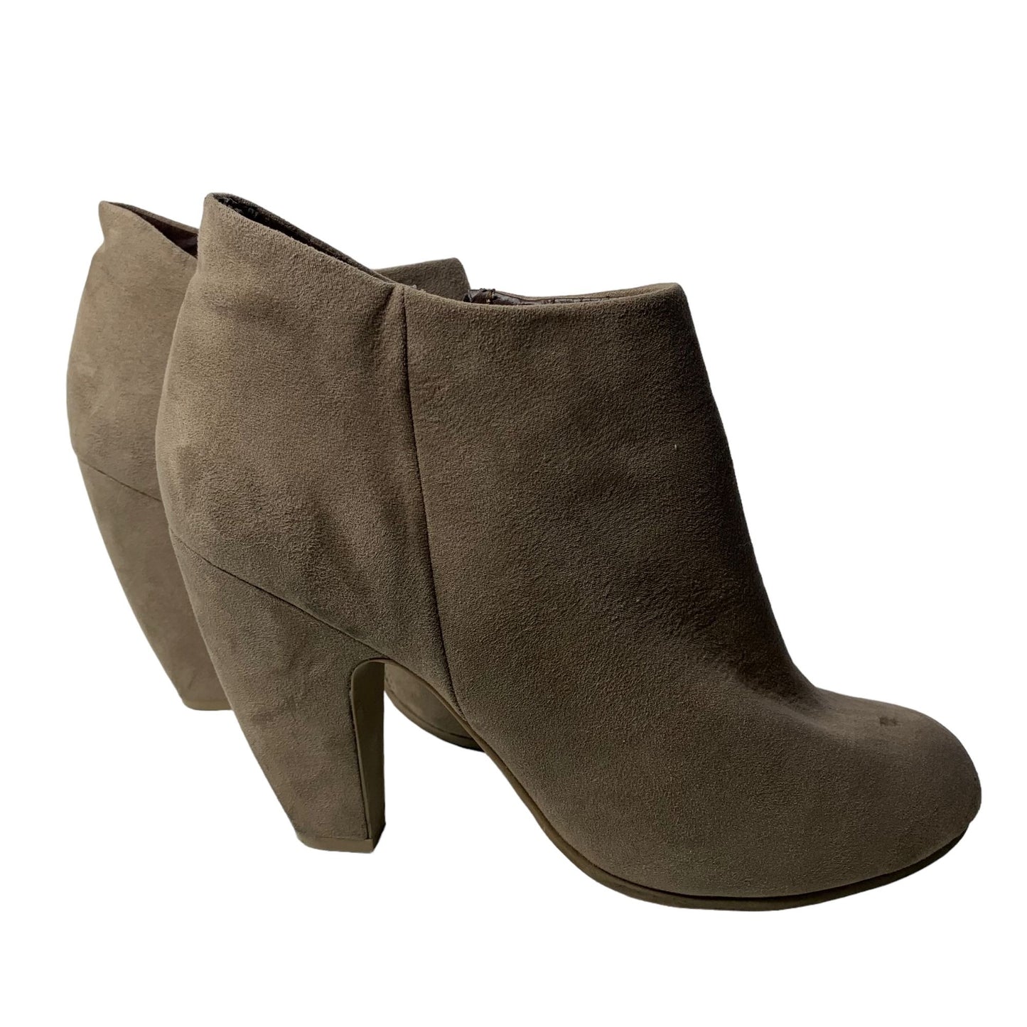 Candies Faux Suede Ankle Boots Booties 10 Taupe Side Zip Round Toe Block Heel