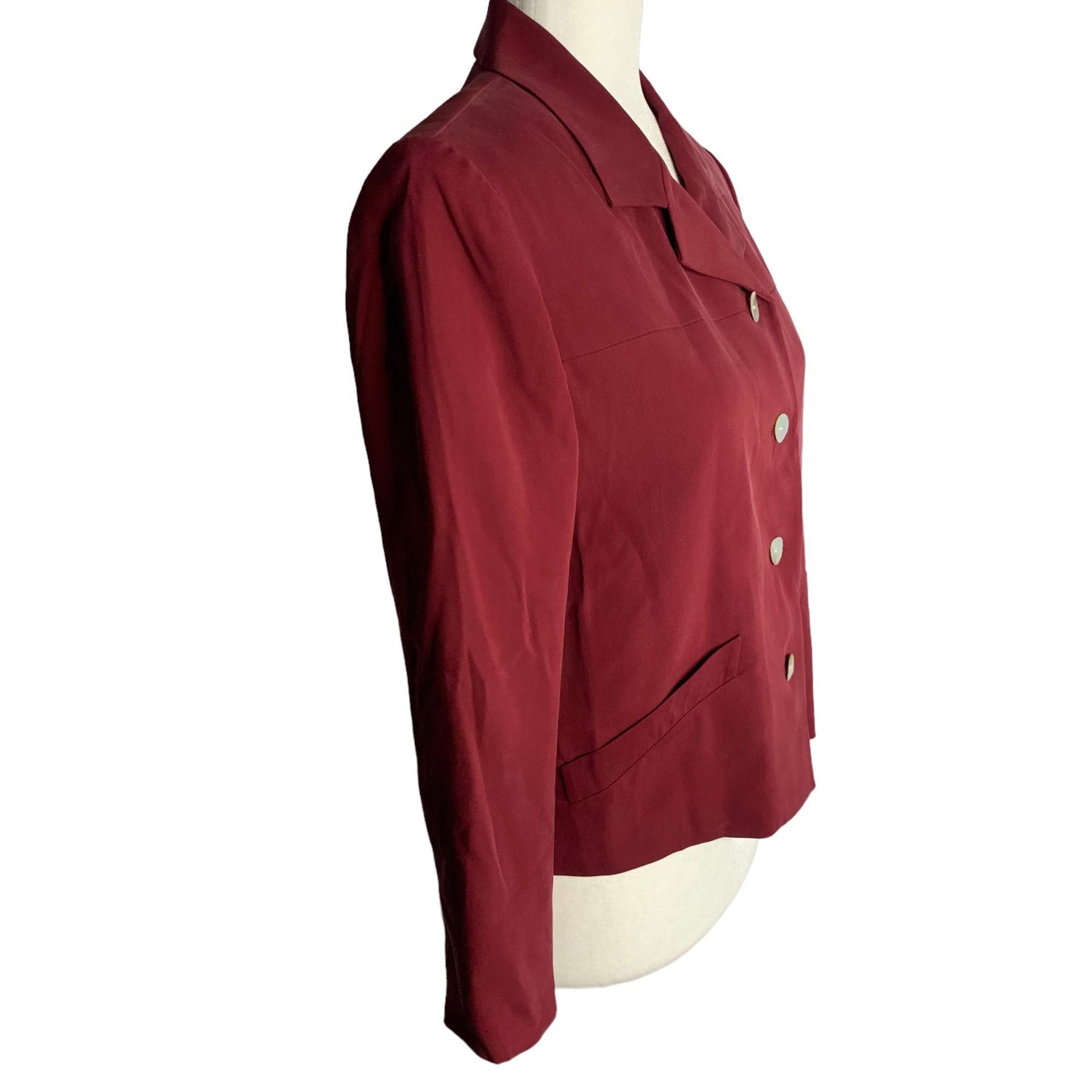 Vintage Button Up Blazer Jacket 6 Maroon Red Lined Shoulder Pads Notch Collar