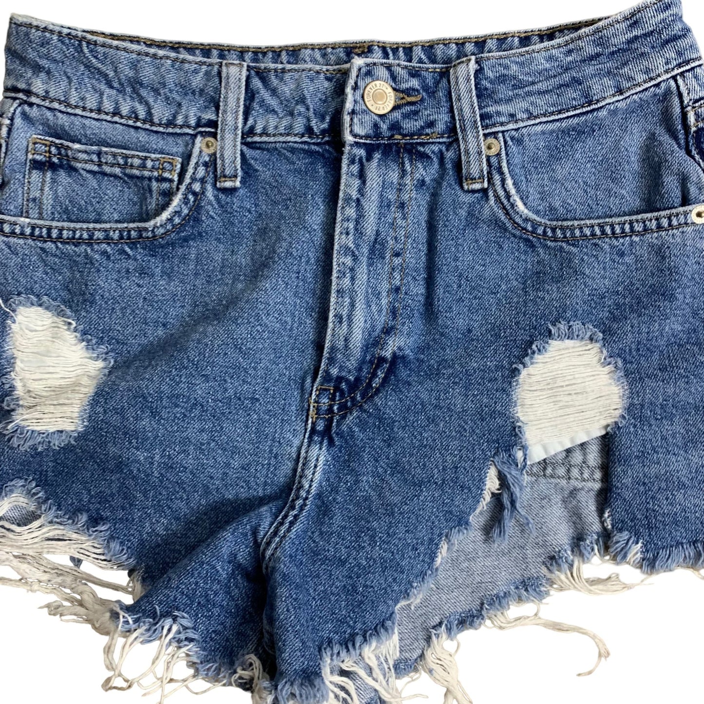 Forever 21 Destroyed Cut Off Denim Shorts 26 Med Wash High Rise Distressed