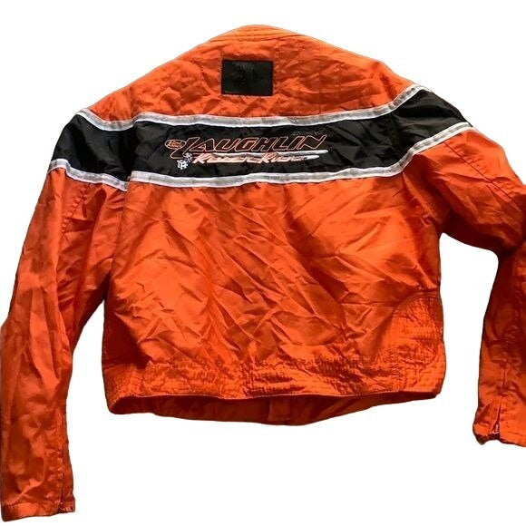 Vintage Y2K BD Biker Design Jacket XL Orange Laughlin River Run 2004 Zippers