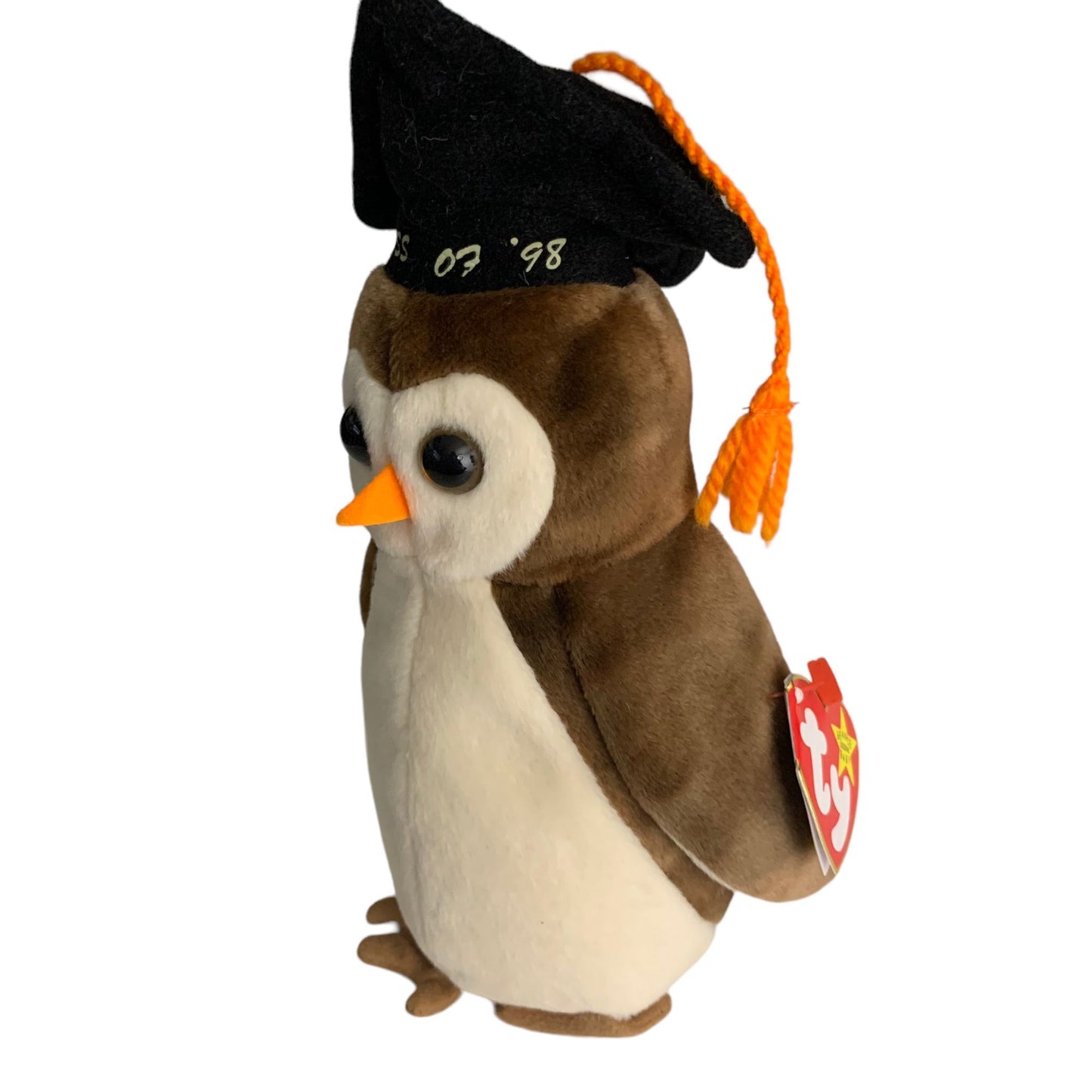 Wise the Owl Retired TY Beanie Baby Class of 1998 Graduation PE Pellets