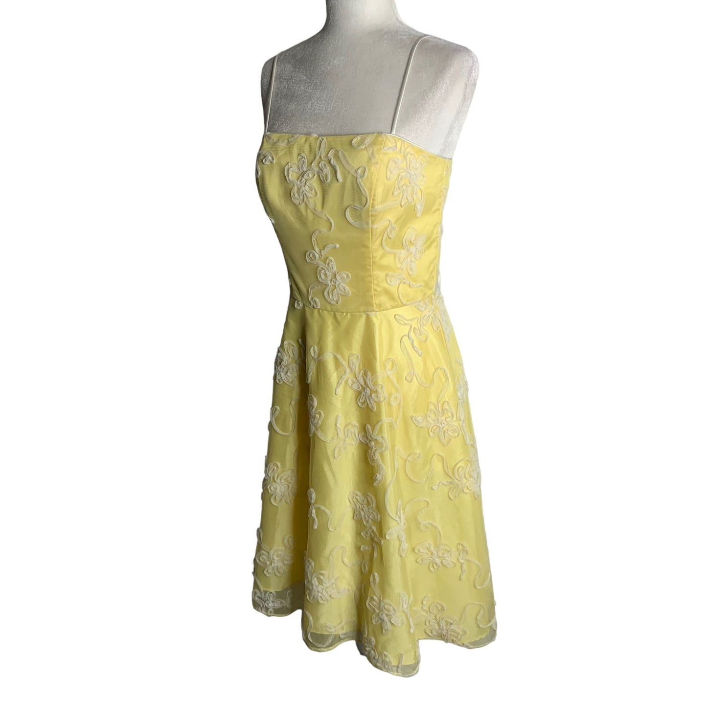 Vintage 90s Tulle Party Prom Dress S Yellow Sleeveless Lined Petticoat Pinup