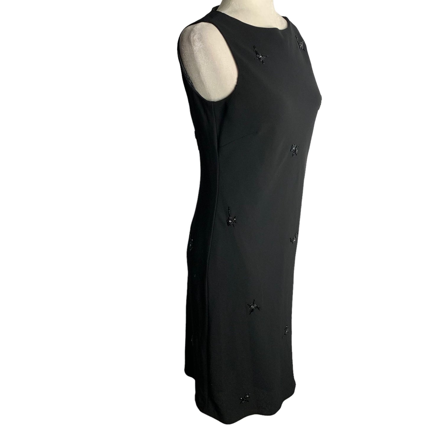 Vintage Evan Picone Beaded Sheath Dress 6 Black Lined Sleeveless Midi Pullover