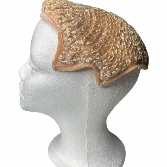 50s Pink Ribbon Iridescent Sequin Cap Hat