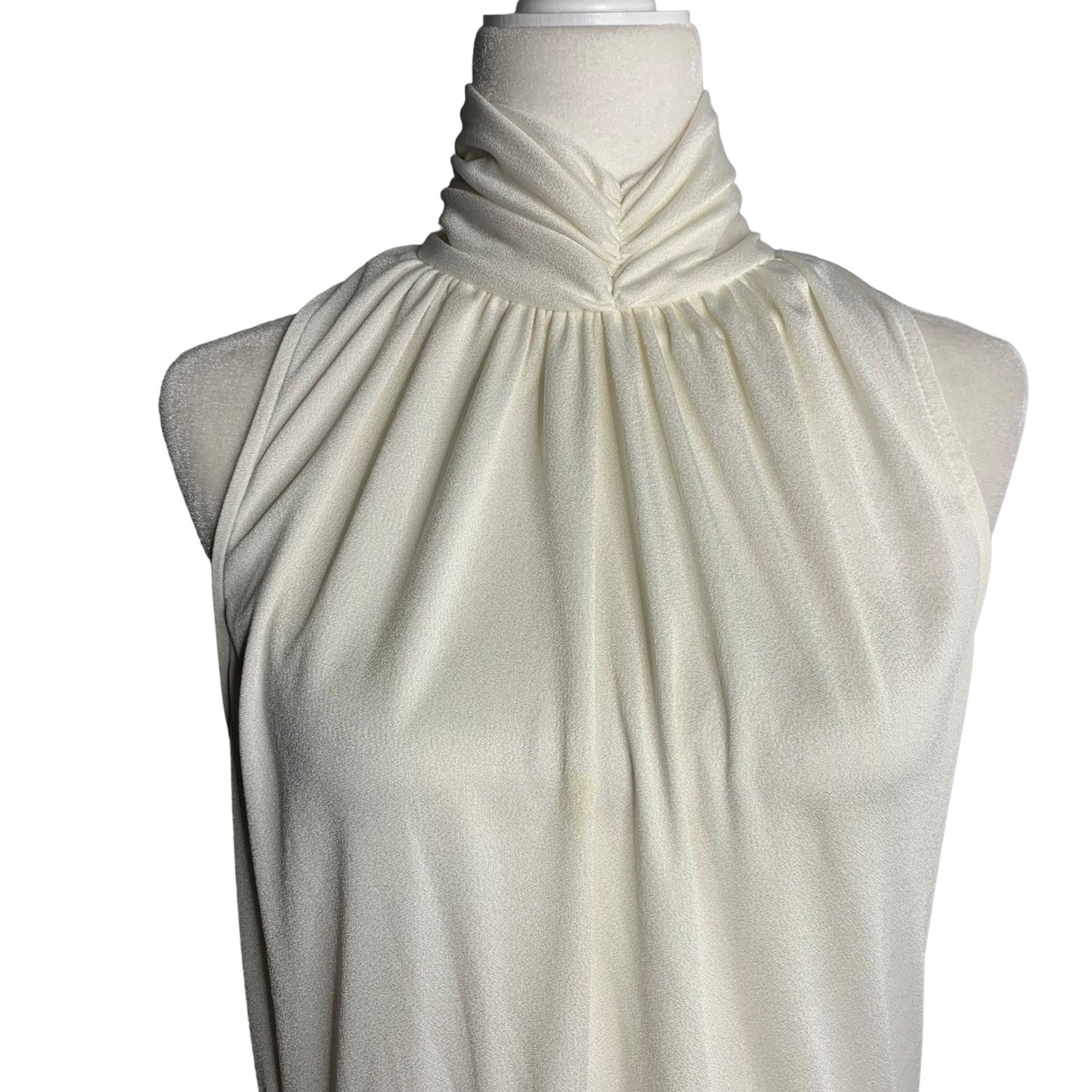 Vintage 70s Pellini After 5 Midi Dress M White Sleeveless High Neck Elastic