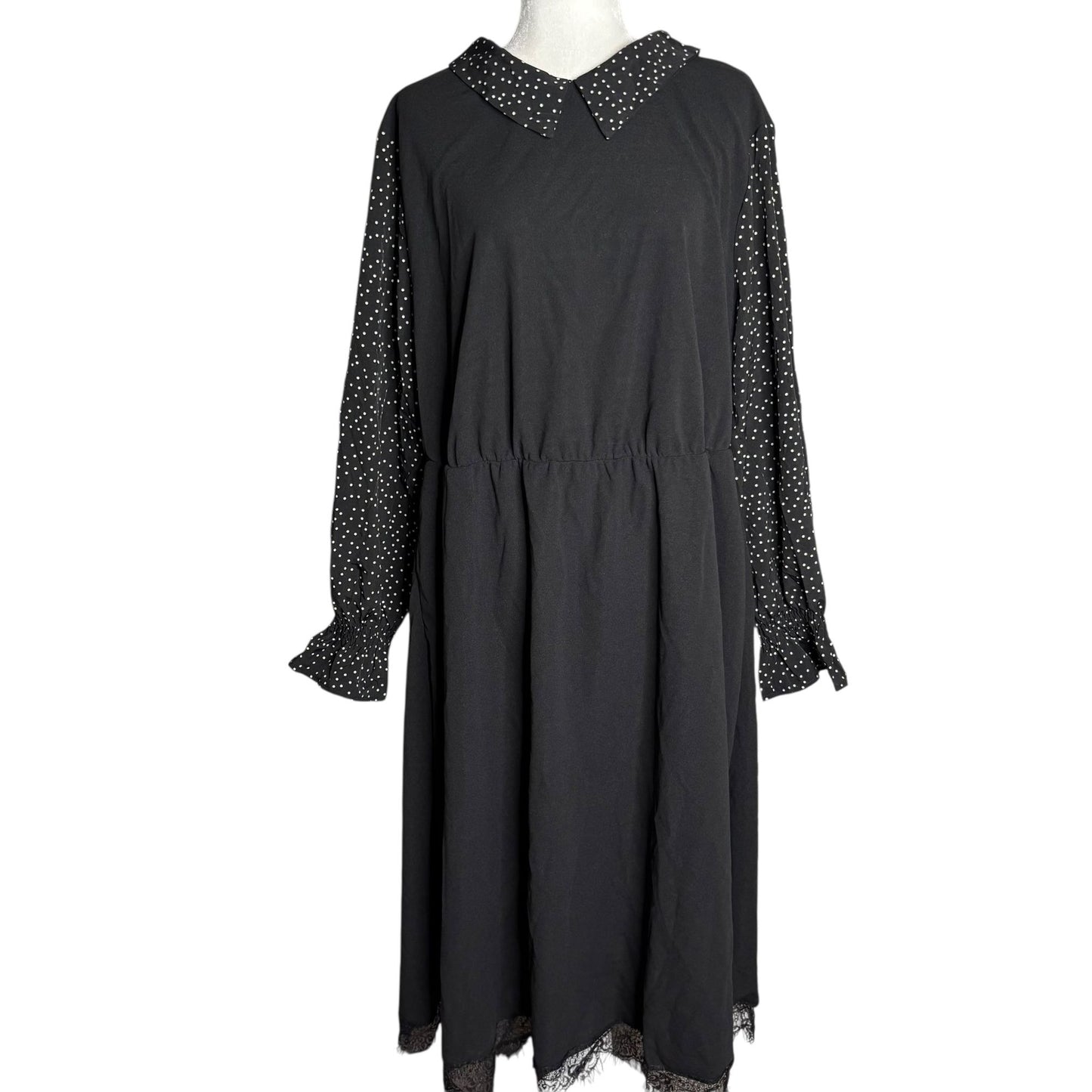 BloomChic Midi Dress Polka Dot Sleeves Size 22 24 Black Elastic Waist Pockets