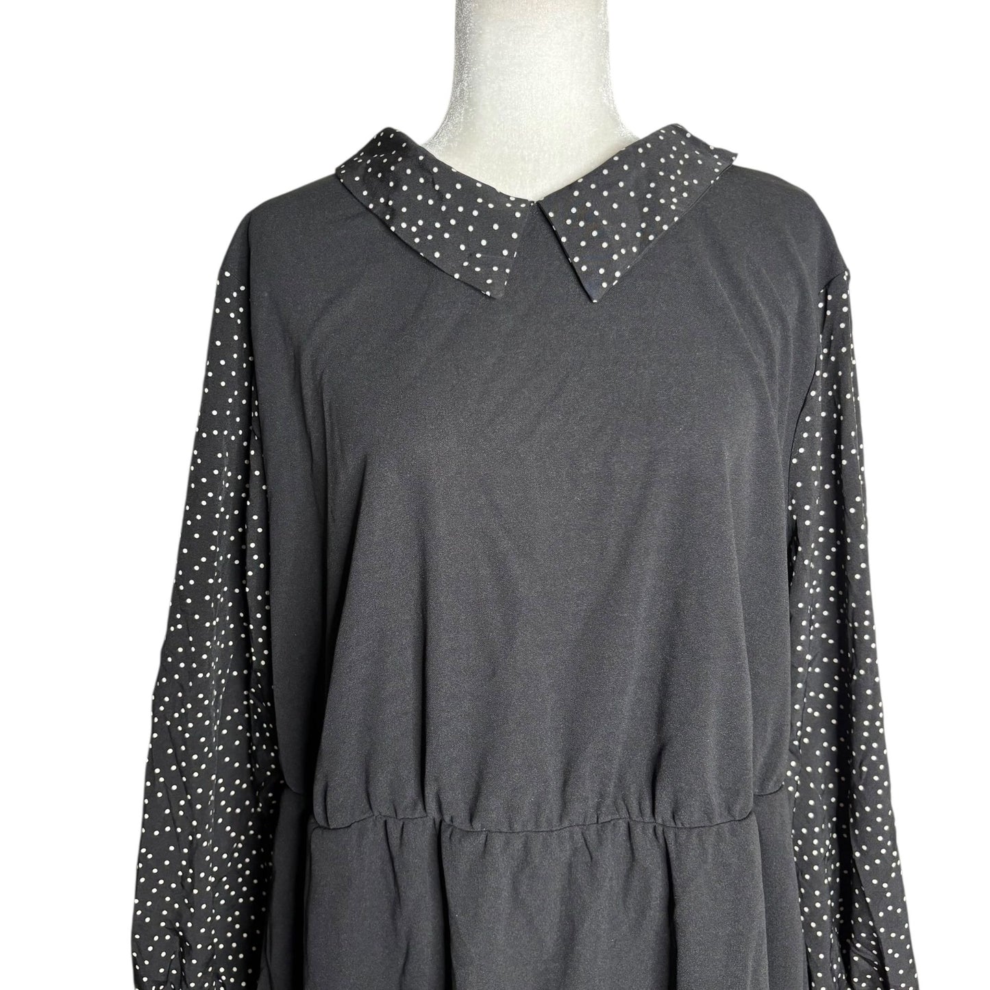 BloomChic Midi Dress Polka Dot Sleeves Size 22 24 Black Elastic Waist Pockets