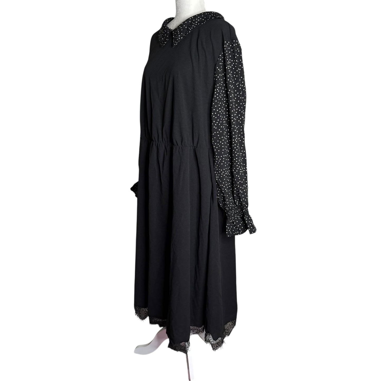 BloomChic Midi Dress Polka Dot Sleeves Size 22 24 Black Elastic Waist Pockets