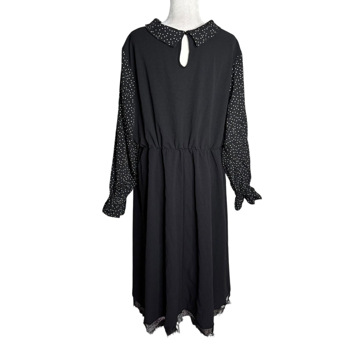 BloomChic Midi Dress Polka Dot Sleeves Size 22 24 Black Elastic Waist Pockets