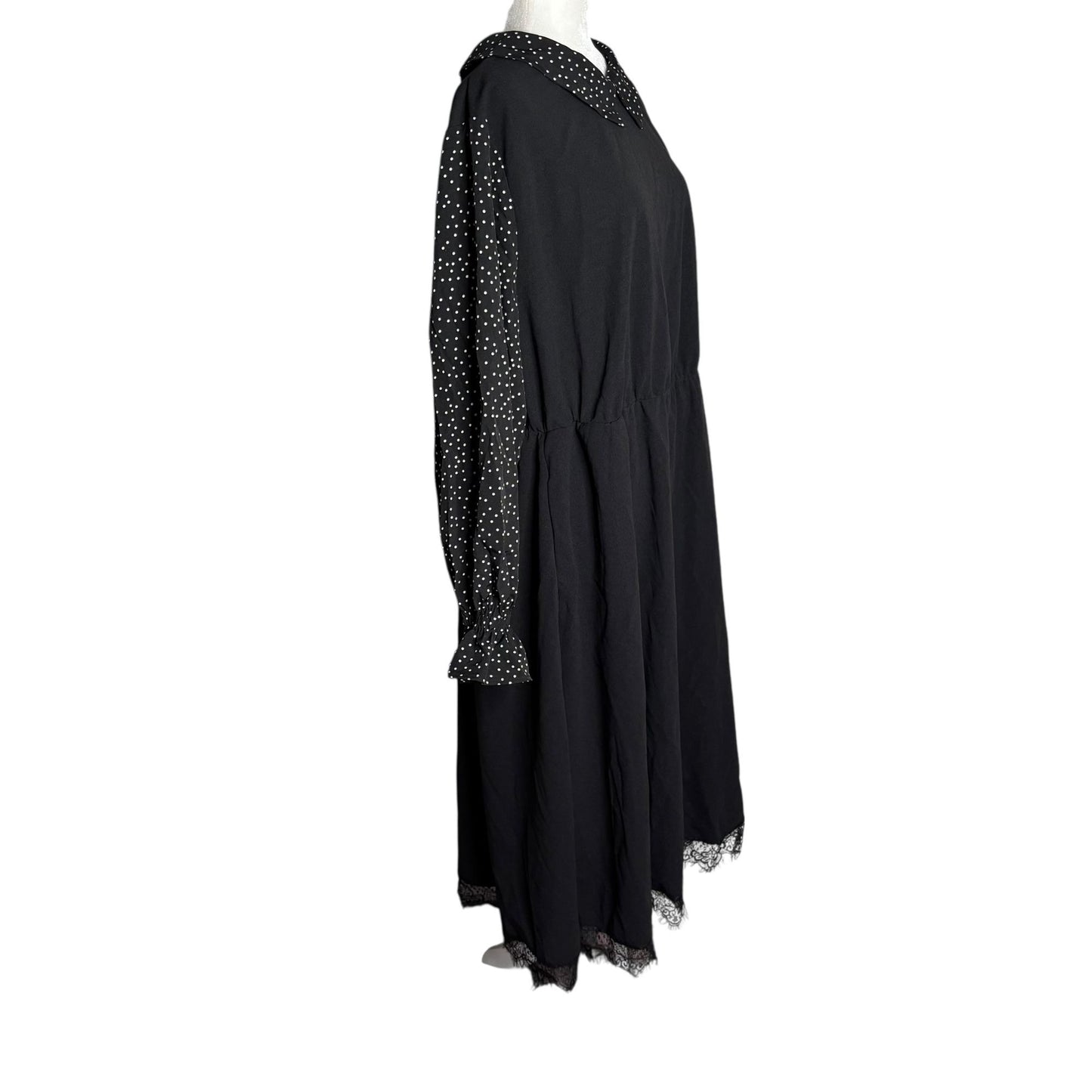 BloomChic Midi Dress Polka Dot Sleeves Size 22 24 Black Elastic Waist Pockets