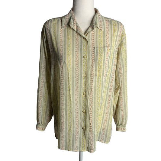 Vintage Liz Claiborne Button Up Shirt M Petite Multicolored Pocket Shoulder Pads