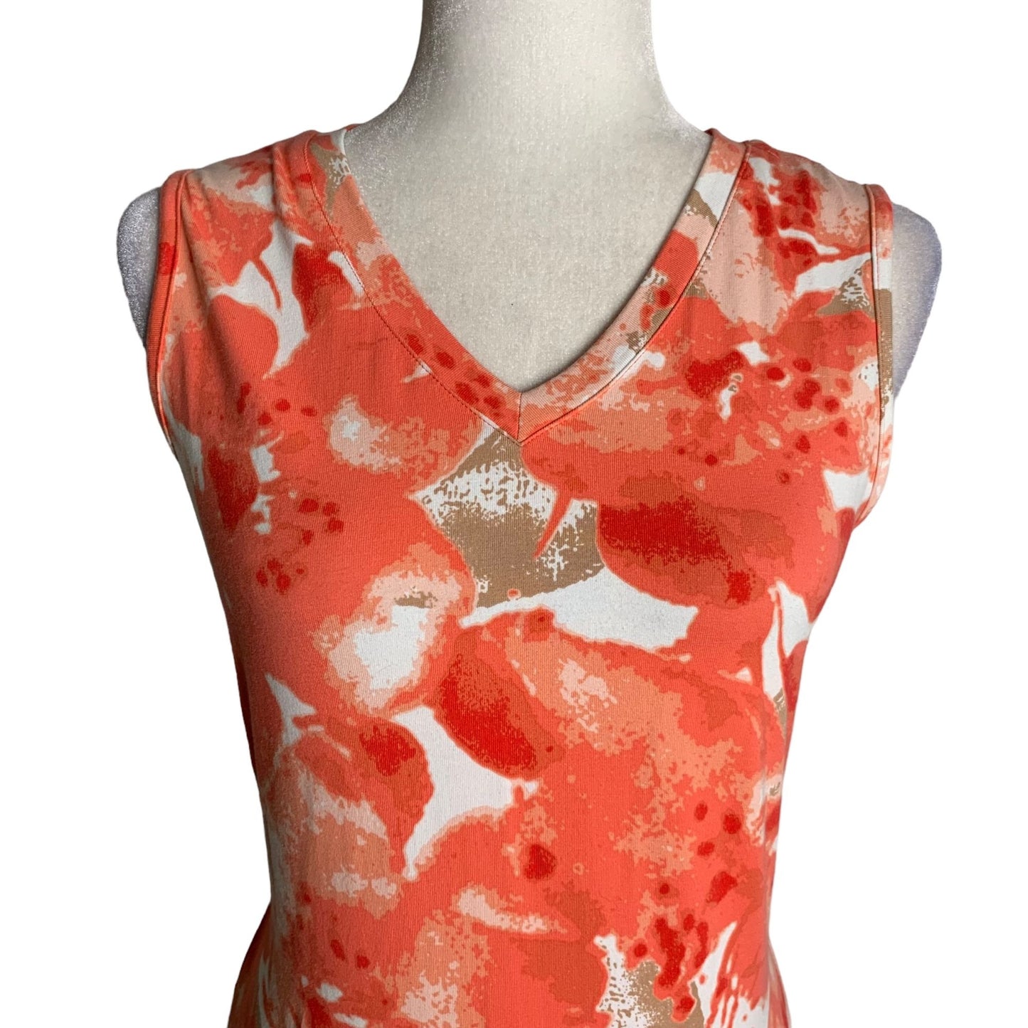 Denim Co Sleeveless Maxi Dress XXS Orange Floral V Neck Waist Tie Stretch