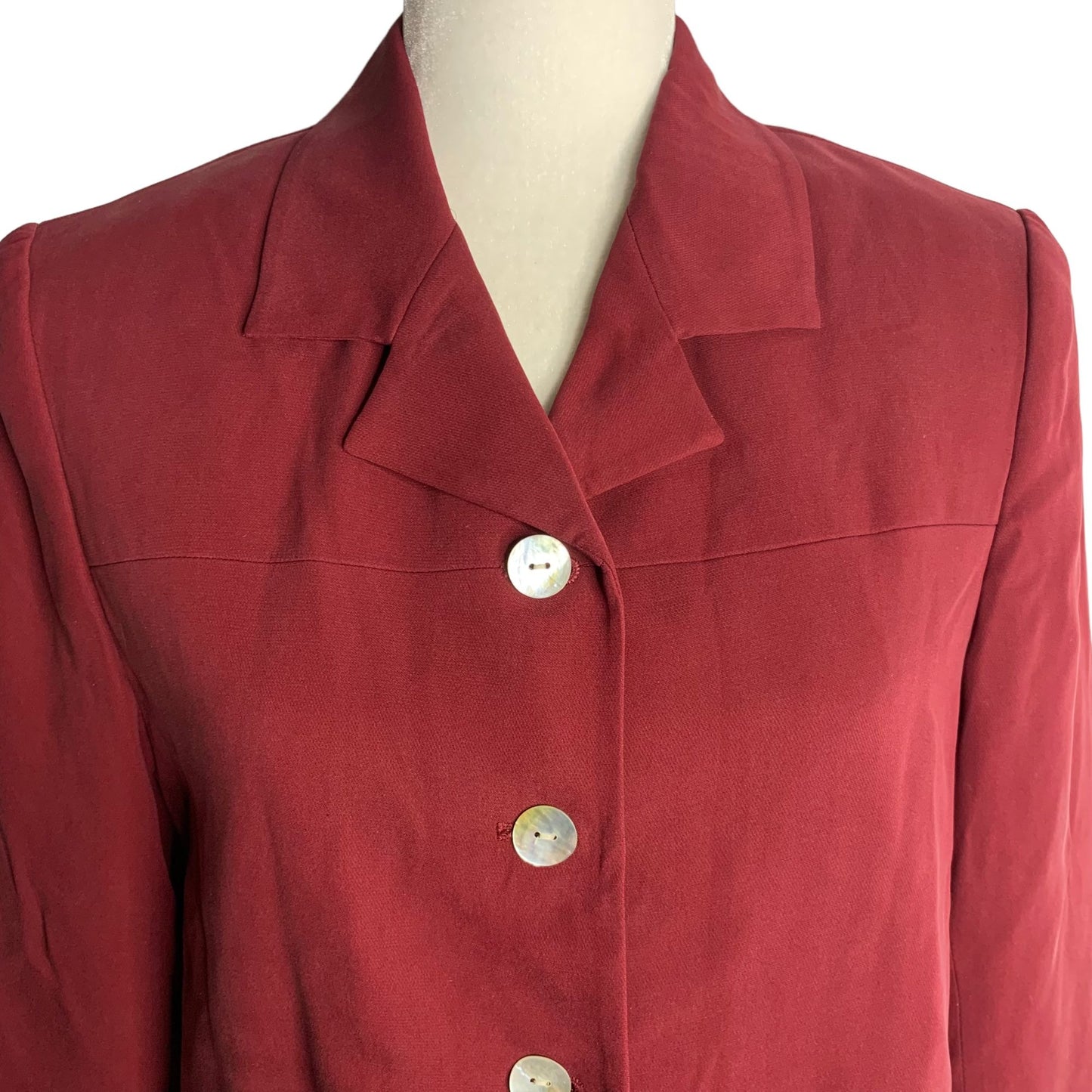 Vintage Button Up Blazer Jacket 6 Maroon Red Lined Shoulder Pads Notch Collar